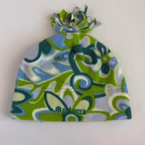 Old Navy Blue & Green Fleece Beanie w/ Pom Pom on the Top